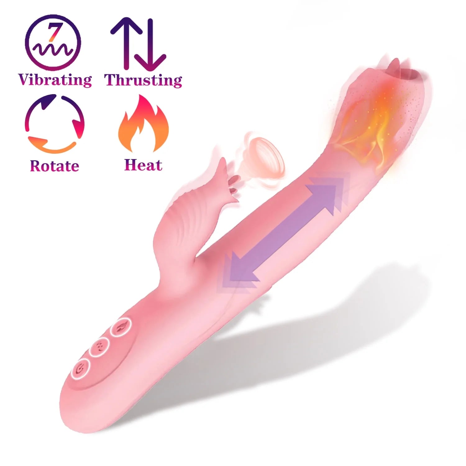 Thrusting Rabbit Vibrator for Pleasure 7 Vibration & Tongue Licking & Thrusting & Rotating & Heating Mode, 5 in 1 Waterproof Adult Toy Silicone Stimulator for Couples