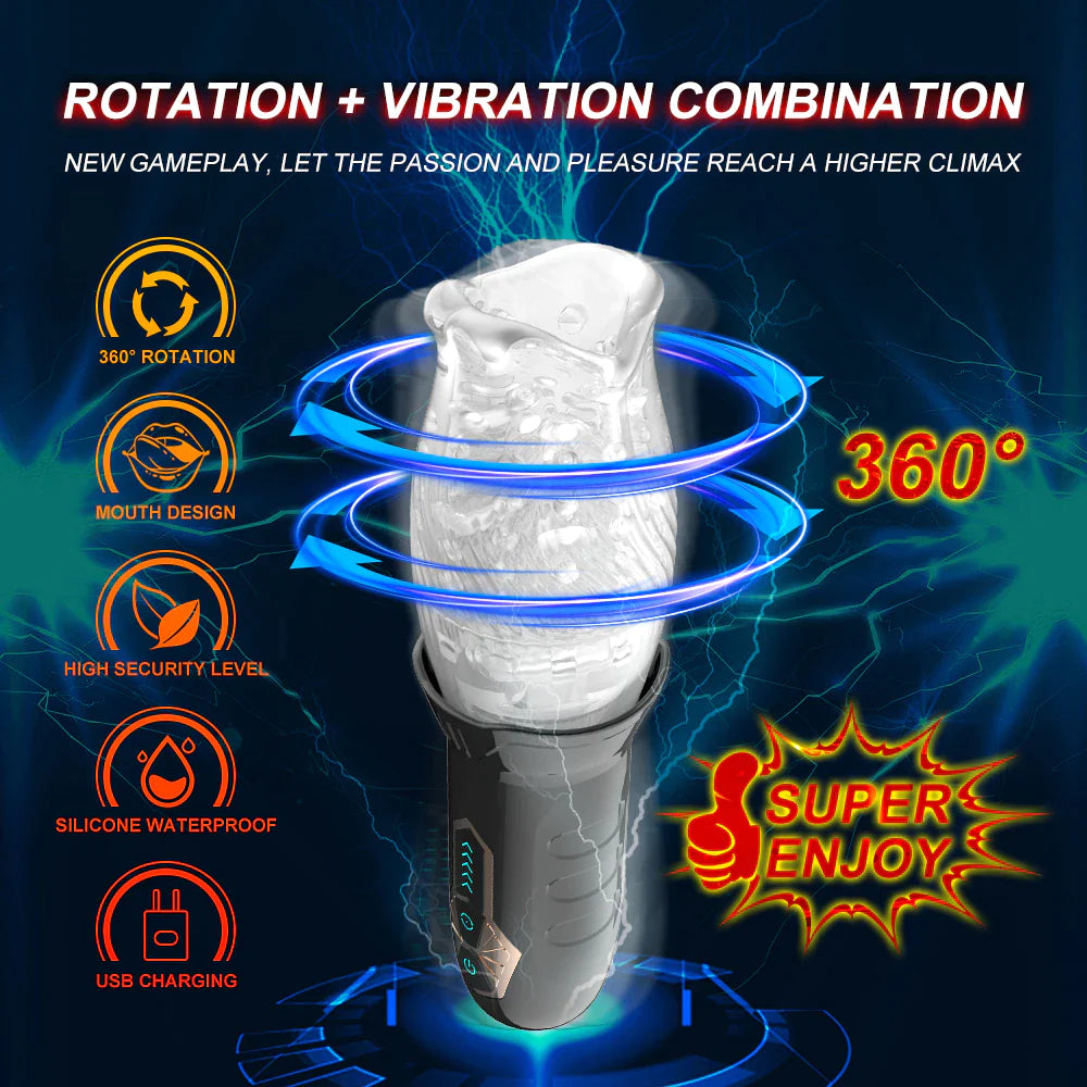 Powerful Male Penis Masturbator Cup Glans Stimulate Rotation Vibrating Lasting Delay Endurance Exercise 